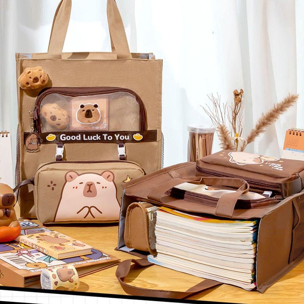 Шестислойная сумка-туториал для студентов, сумка для хранения канцелярских товаров с капибарой, мультяшная сумочка, для мальчиков и девочек