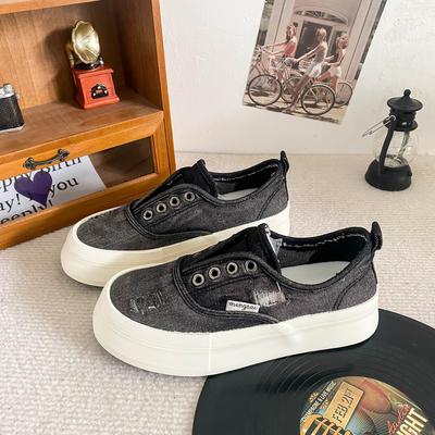 6536 латексная стелька/резинка толстая подошва круглая носовая часть ленивые туфли женские джинсовые летние дышащие туфли для доски парусиновые туфли