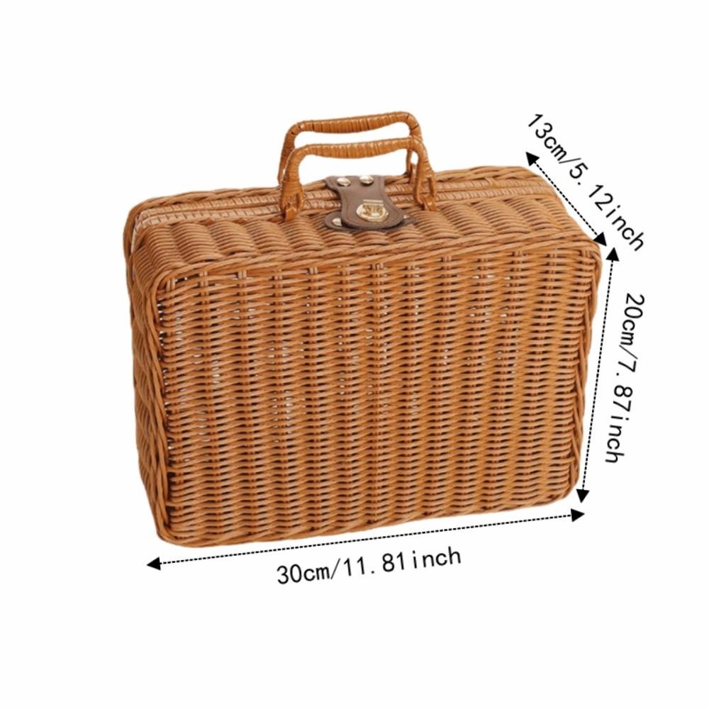 With Ring Shaped Handle Woven Picnic Box Handwoven Rattan Storage Box  Wedding Party