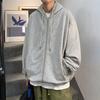 Men Hooded Jacket Zip-up Loose Sweatshirt Jacket Solid Color Casual Spring Autumn Hoodie for Sports School Street Daily Wear