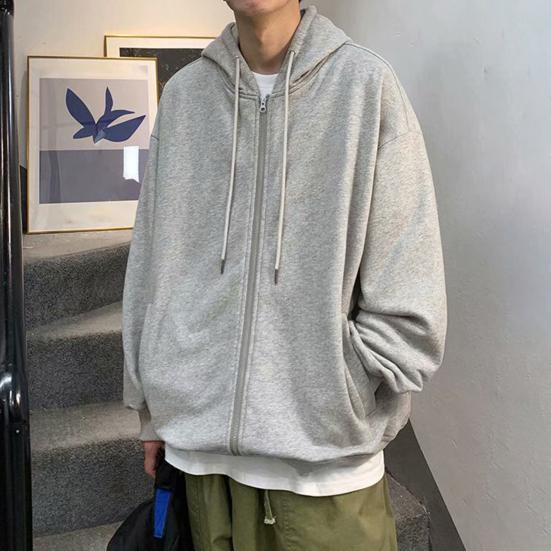 Мужская толстовка с капюшоном на молнии, свободная, однотонная, повседневная