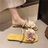 New Slippers Women's Fashion Versatile Flat Bottom One-word Drag Summer Soft Bottom Outer Wear Temperament Flower Cool Slippers Women