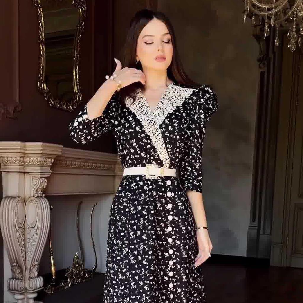 2024 Autumn Women's Korean Style Polka Dot Color Block Elegant Long Dress
