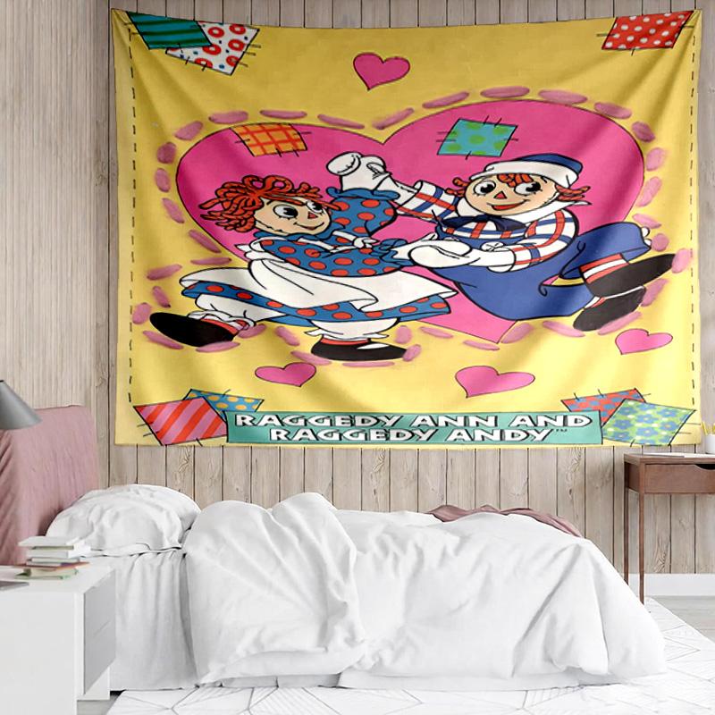 1PC Raggedy Ann And Andy Adventure Tapestry, Unique Design Tapestry, Suitable for Bedroom,Livingroom, Playroom,Heartwarming Holiday Gifts