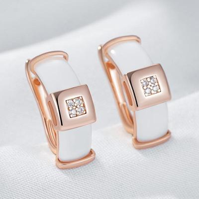 Уникальные изогнутые белые керамические женские золотистые серьги с белыми цирконами, глянцевые квадратные, ювелирные изделия для личности, подходящие кольца