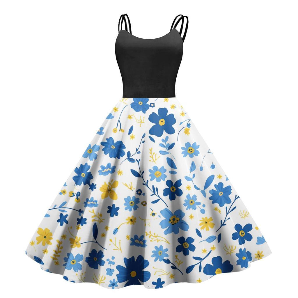 Women's Casual Fashion Print Sexy Off Shoulder Punk Retro Dress Retro Dress Dress