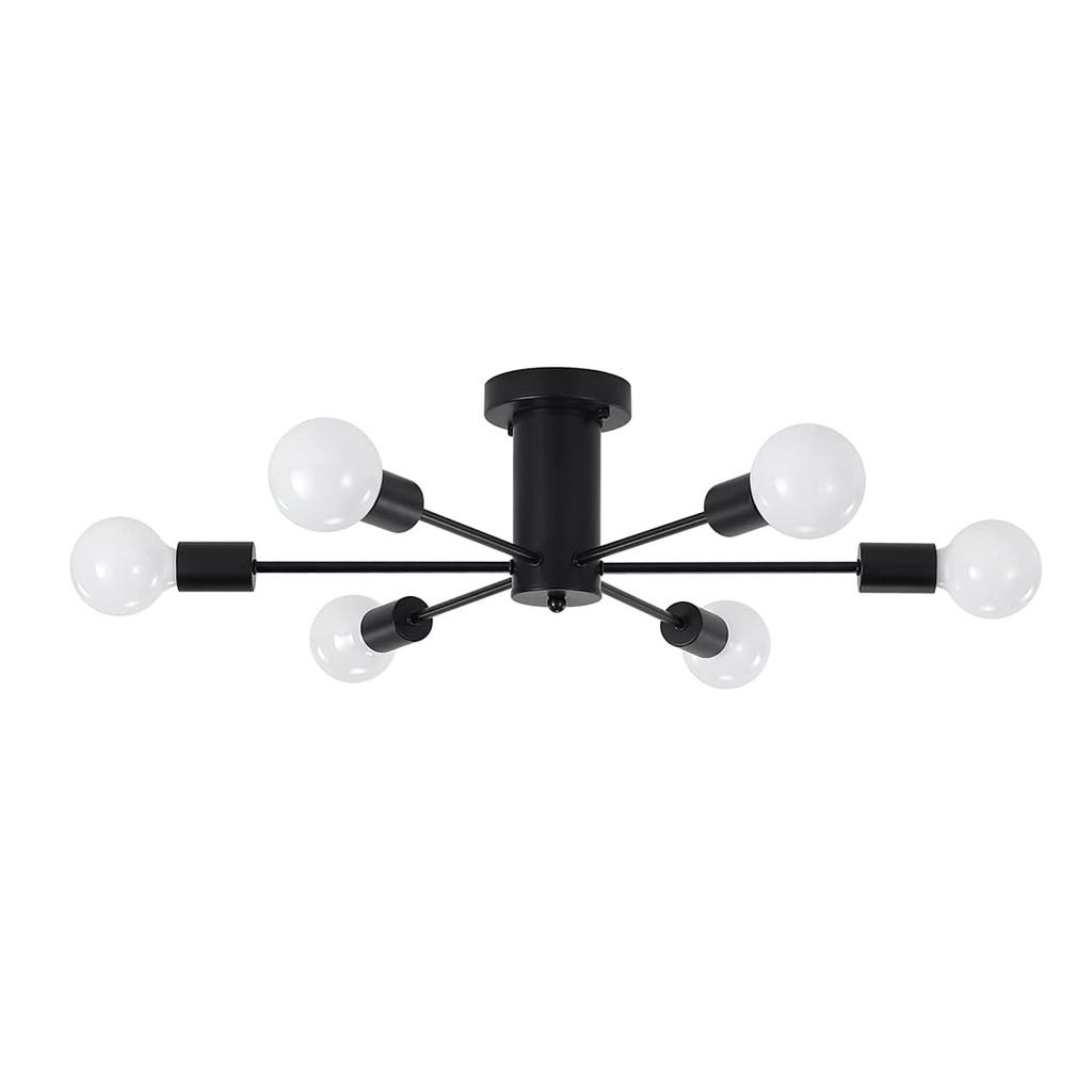 6-Lights Modern Chandelier Ceiling Light Black Industrial Semi Flush Mount Celing Light Fixture for
