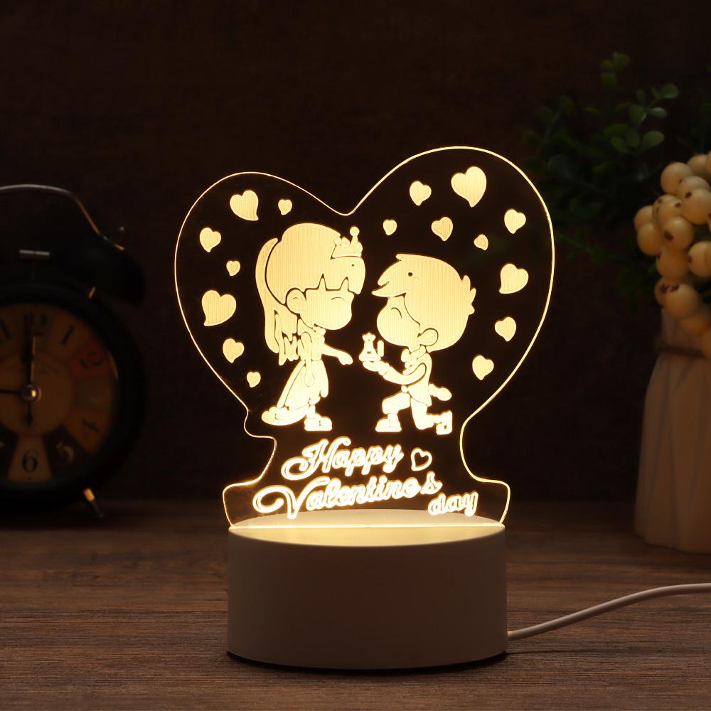 Day Gift Home Decor Acrylic LED Night Lights Luminous Table Lamp 3D LED Light Rabbit Heart Love