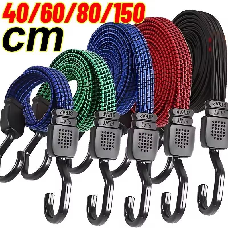 Motorcycle Luggage Strap Heavy Duty Elastic Rope with Steel Hooks Bicycle Cargo Rack Binding Cord for Outdoor 40/60/80/110/150cm