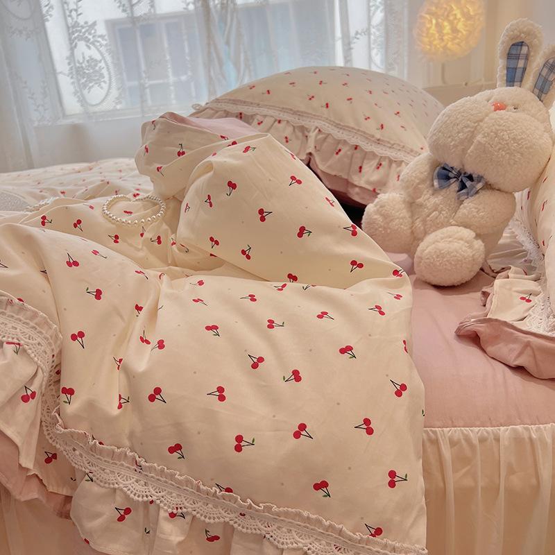 Cotton Bedding Four-piece Set Lace Quilt Cover Bed Sheet Pillowcase