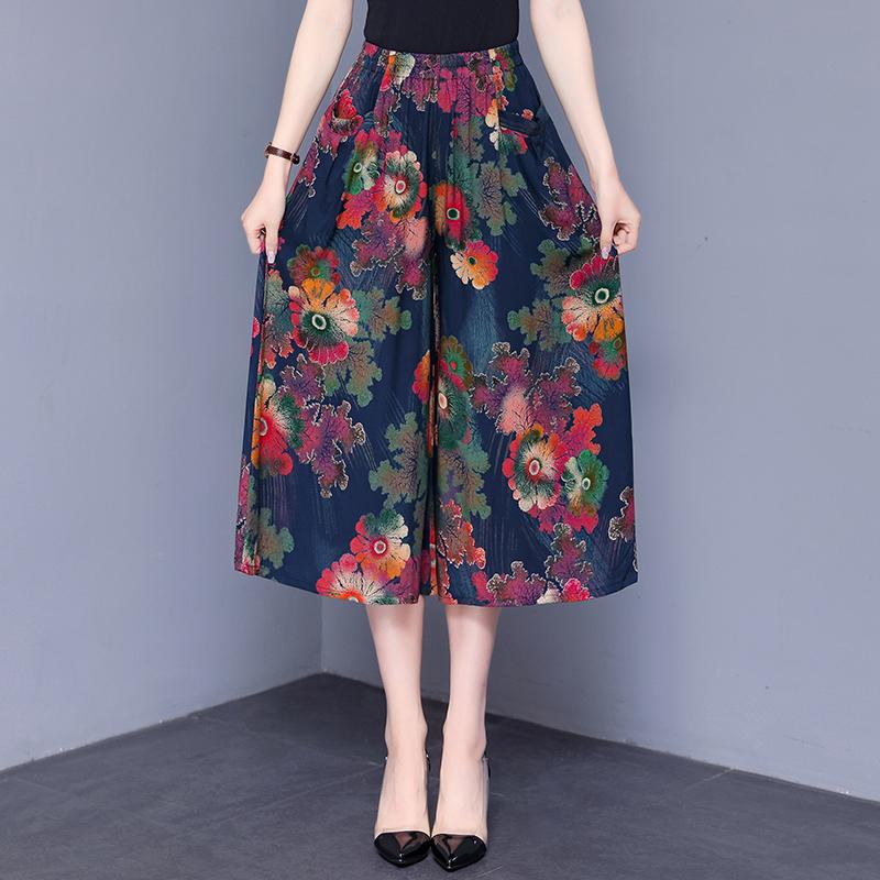 Широкие брюки с высокой талией, женские летние брюки больших размеров, повседневные свободные винтажные брюки с эластичной резинкой на талии, большие размеры