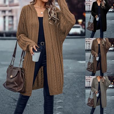 Осенне-зимний женский свитер большого размера с отворотами и длинными рукавами, грубый витой цветочный узор, большой кардиган, куртка