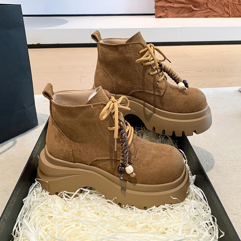 Ретро бисерные ботильоны с круглым носком, осенние новые модные ботинки Мартин, женские ботильоны на толстой подошве с небольшим увеличением высоты