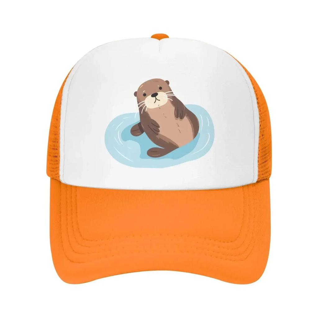 Mesh Dad Hat Adjustable Washed Cute Sea Otter Floating Water Baseball Dad Cap Funny Distressed Ball Trucker Cap for Women Unisex