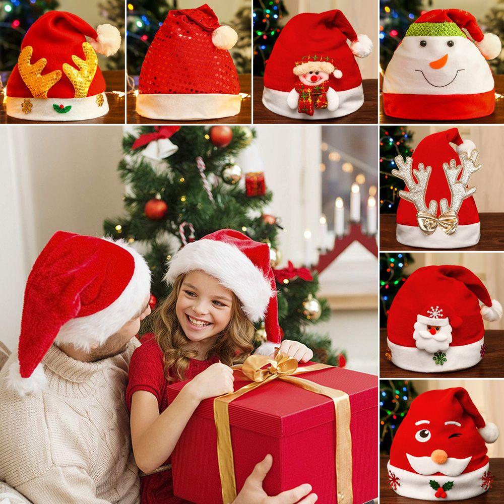 For Adult Children Lovely Cartoon Christmas Hat Santa Claus Cap Plush Festival Supplies