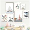 Sailboat Lighthouse Whale Seagull Shell Diver Posters Prints Canvas Painting Nordic Wall Art Pictures Kids Room Home Decor
