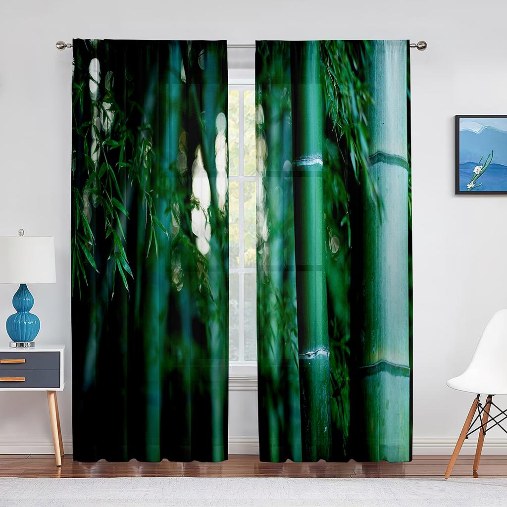 Green Bamboo Forest Exotic Jungle Sheer Voiles Curtain for Living Room Bedroom Drape Kitchen Window Tulle Curtains Home Decor