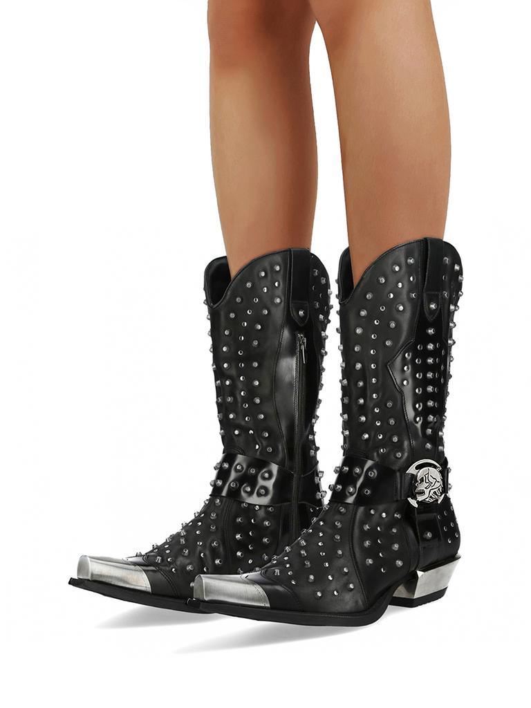 Fashion Fashion Punk Men Women Chelsea Boots Rivets Black Metal Square Toe Buckle Motorcycle Boots Leather Handmade Designer Shoes 35-45