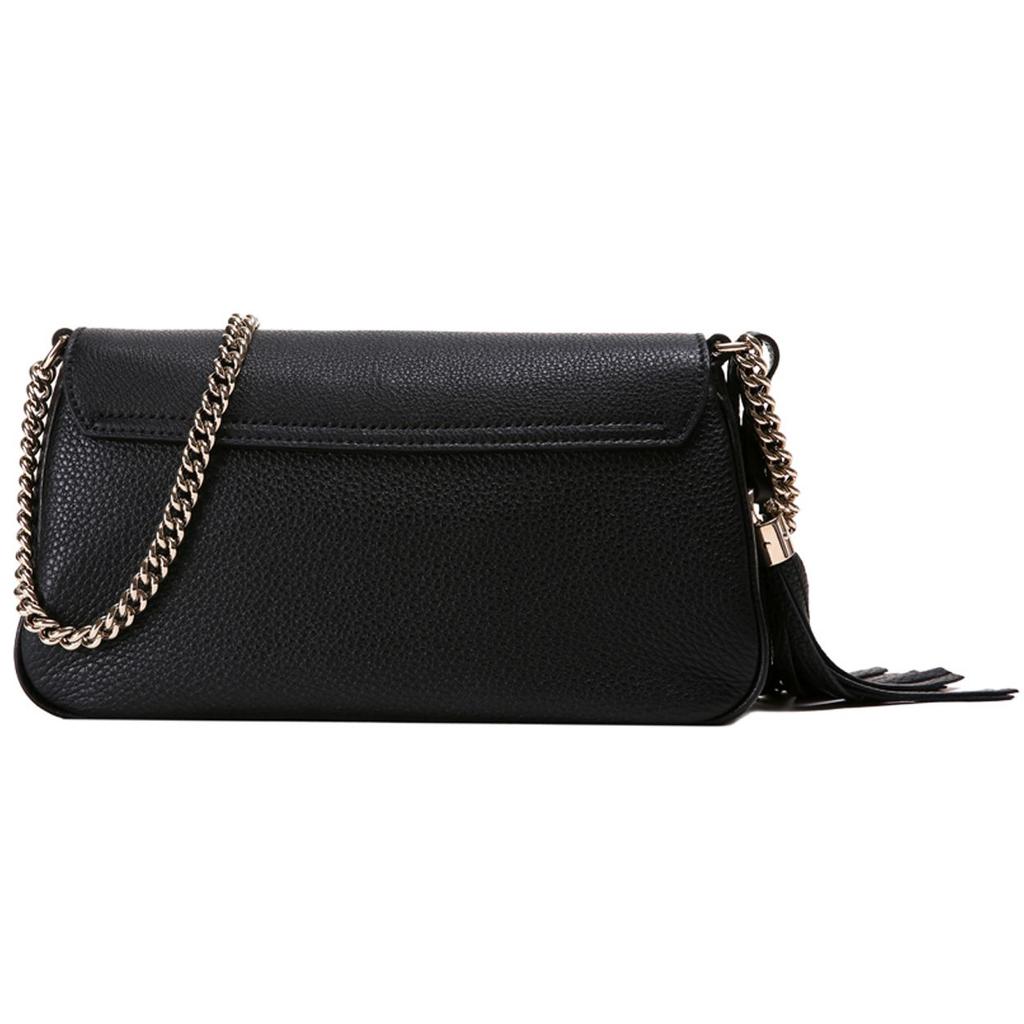 Gucci Impressed Logo Chain Tassel Leather Crossbody Shoulder Bag Women bags Black 536224-A7M0G-1000