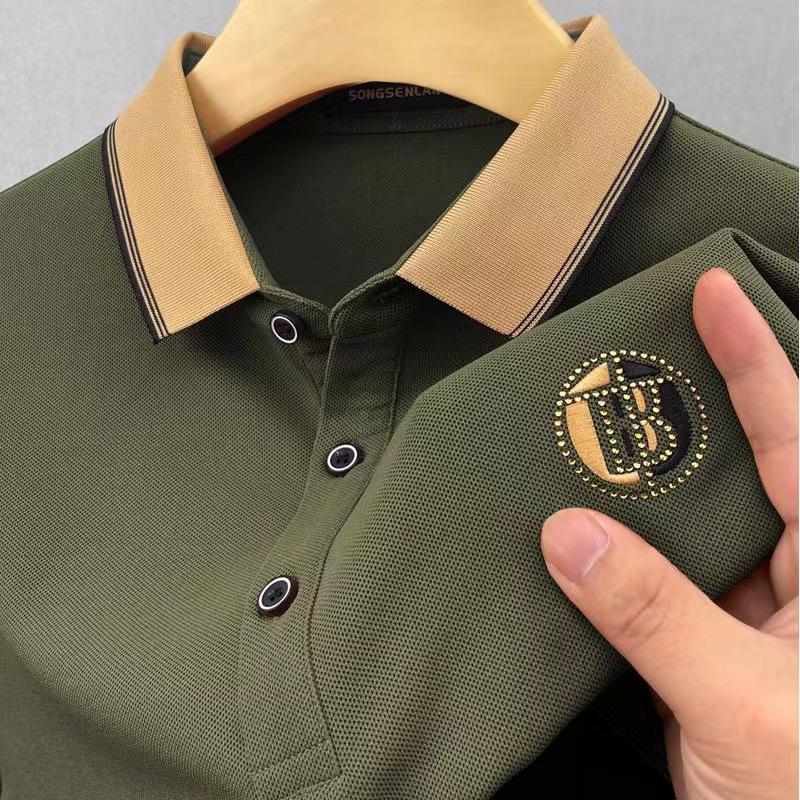 Men's Summer Ice Silk Embroidered Polo Shirt with Lapel