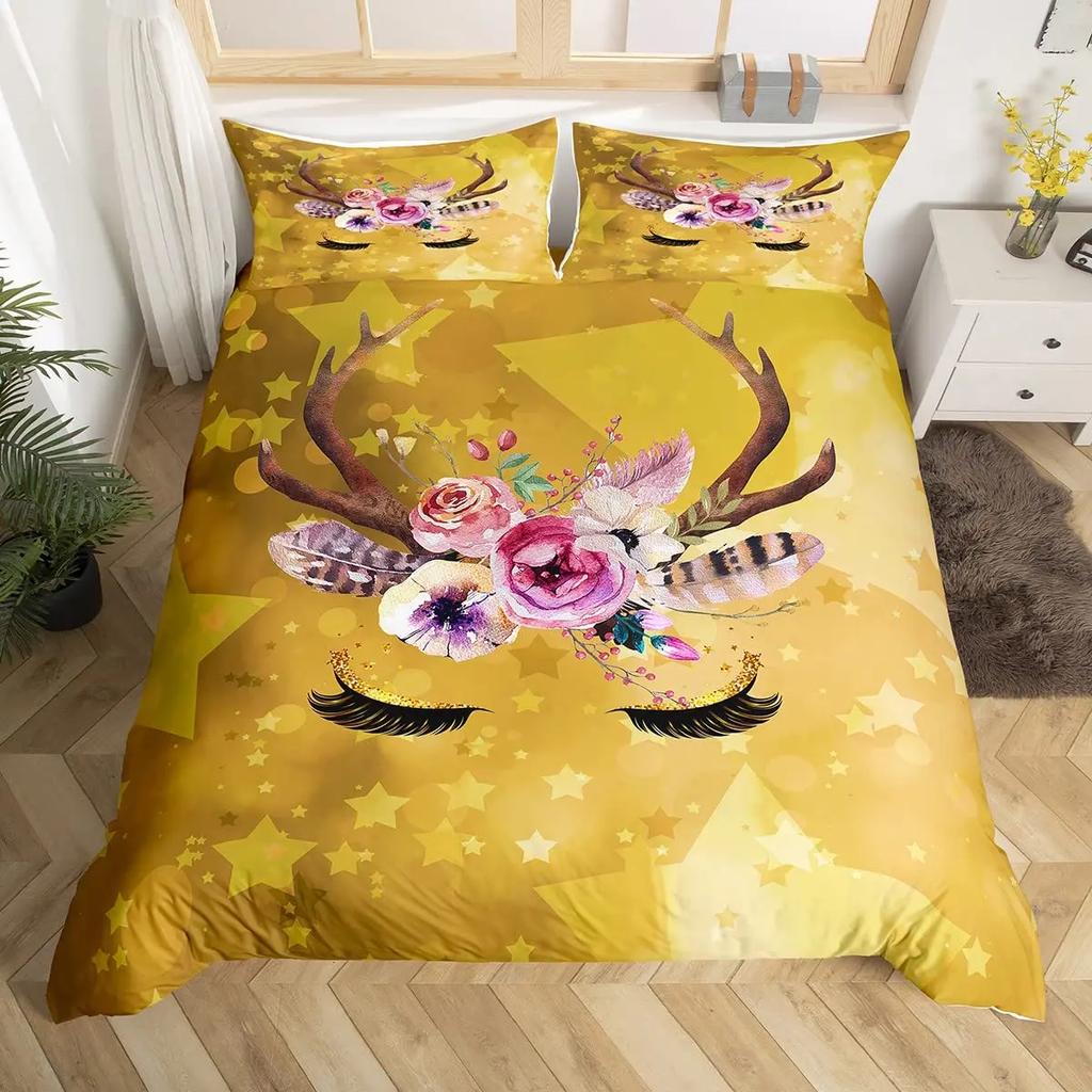 Unicorn Eyelas Duvet Cover Gradient Red and Purple Rainbow Golden Long Lashes Glittering Polyester Bedroom Decorations Women Kid