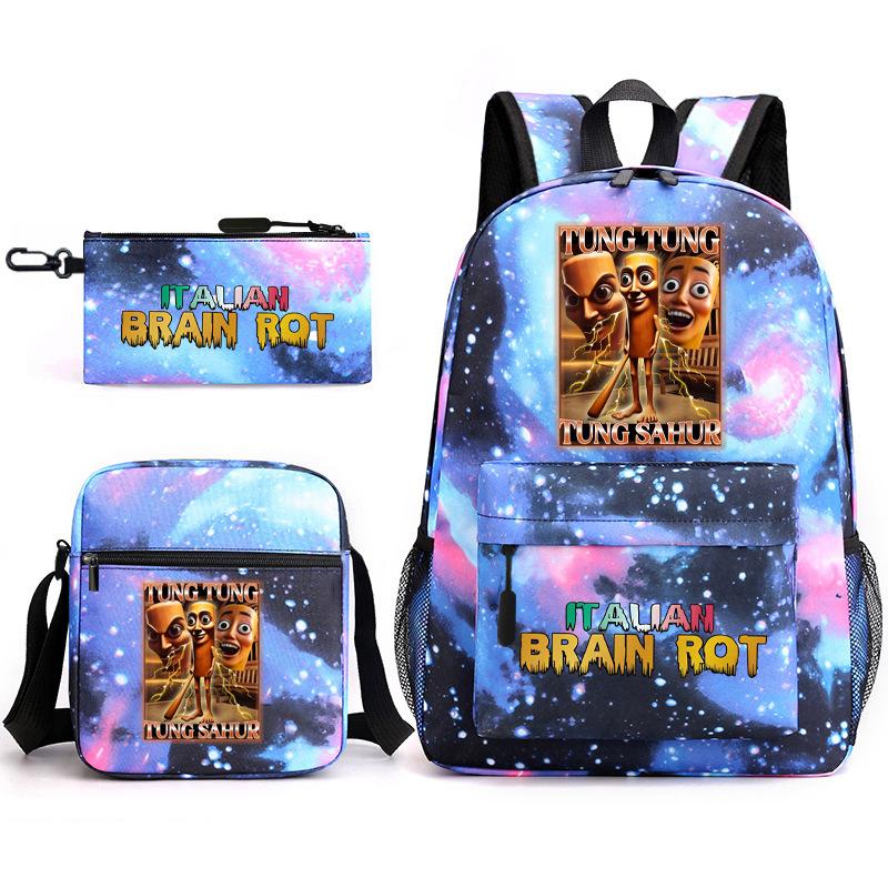 School Bag Tongtongsahur Cartoon Abstract Shanhaijing Primary School Students and Teenagers Backpack Three-piece Set L