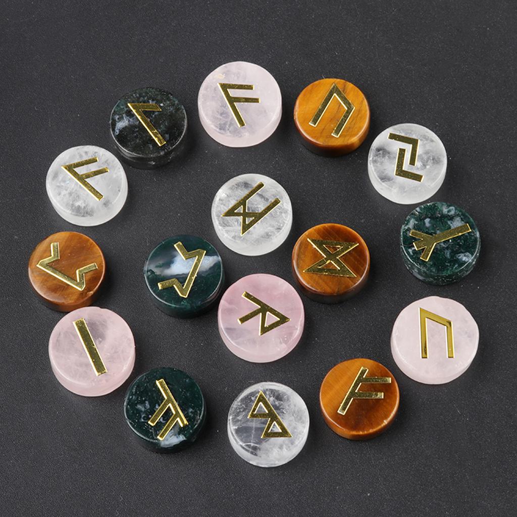 25Pcs/1Pack Natural Crystal Quartz Agate Rune Letters Unperforated Discs Set,Palm Stones Viking Nordic Amulet Divination Ornaments Decoration Jewelry