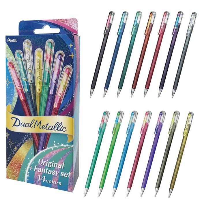 Шариковая ручка Pentel Dual Metallic Original + Набор Фэнтези 14 цветов K110-D14ST Набор из 14 цветов