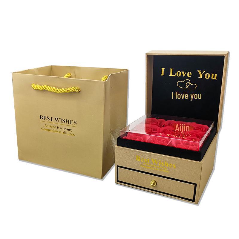 Rose Gift Box: Necklace, Ring, and Everlasting Soap Flower Packaging