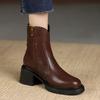 Зимние женские ботинки Кожаные ботинки Массивная подошва Осенние Ретро Натуральная кожа Женская обувь Ботильоны на высоком каблуке Ботинки челси