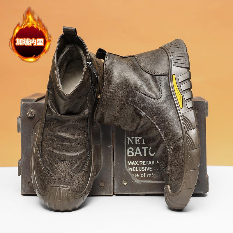 Износостойкие ботинки осенне-зимняя мода нескользящие черные бархатные ботинки мартин новая универсальная мужская обувь удобные кожаные ботинки