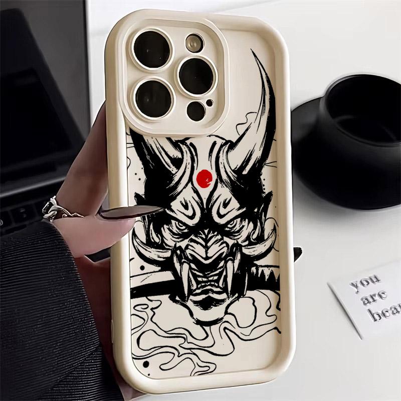 Japanese Art Samurai Ghost Head Silicone Case For iPhone 17 11 15 16 13 Pro Max 14 Plus 12 Pro 16E 17AIR Shockproof Phone Cover