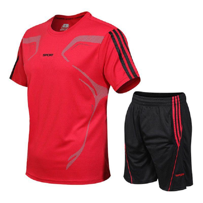 Men's Breathable Quick-drying Running Sport Set Short Sleeve Shirt And Shorts