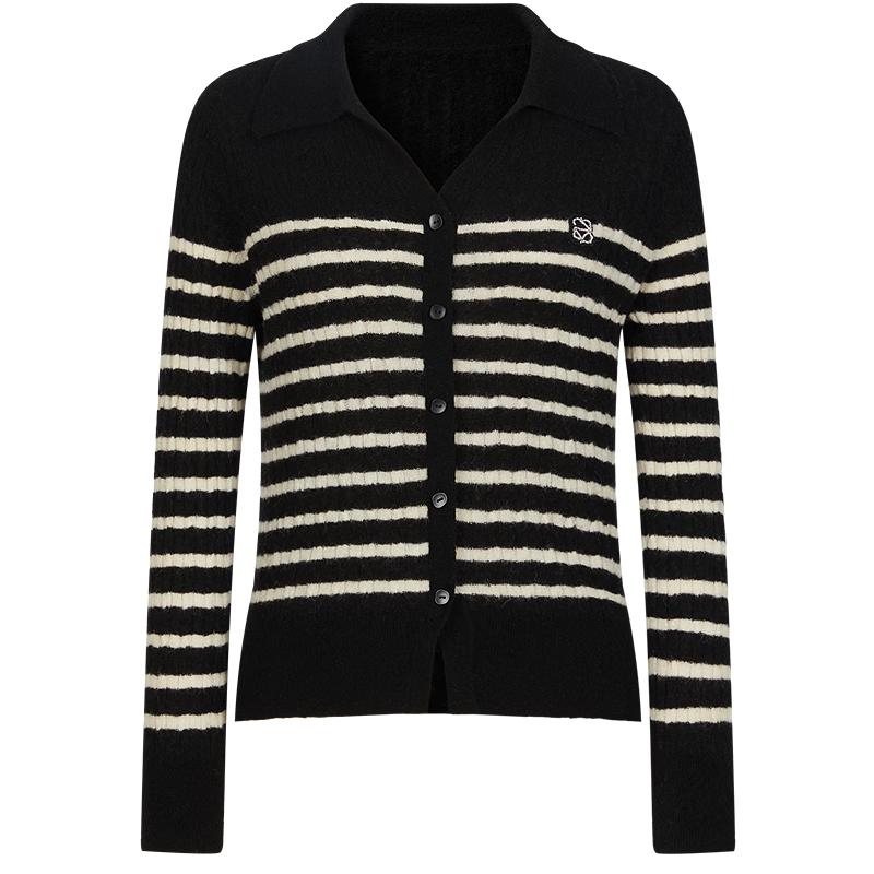 JUZI Annakou Серия MIU Женский полосатый вязаный свитер с лацканами из смесовой шерсти