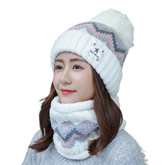 2 шт./комплект, женская зимняя шапка и шарф, плюшевый декоративный мяч, контрастный цвет, толстая плюшевая линия, морозостойкая шапочка для катания на лыжах, катания на коньках, езды на велосипеде, шея, защитная кепка