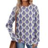 Women's Winter Color-Block Printed Lightweight Brushed-Cotton Round Neck Top