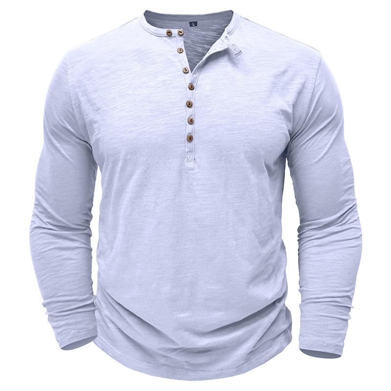 Mens 100 Cotton Slub Long Sleeve Henley Casual T Shirt