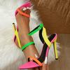 Fashion Mixed Colors Women Sexy Stiletto Sandals Cozy Leather Pointed Toe Buckle Strap High Heels Summer Party Prom Shoes Plus Size 42
