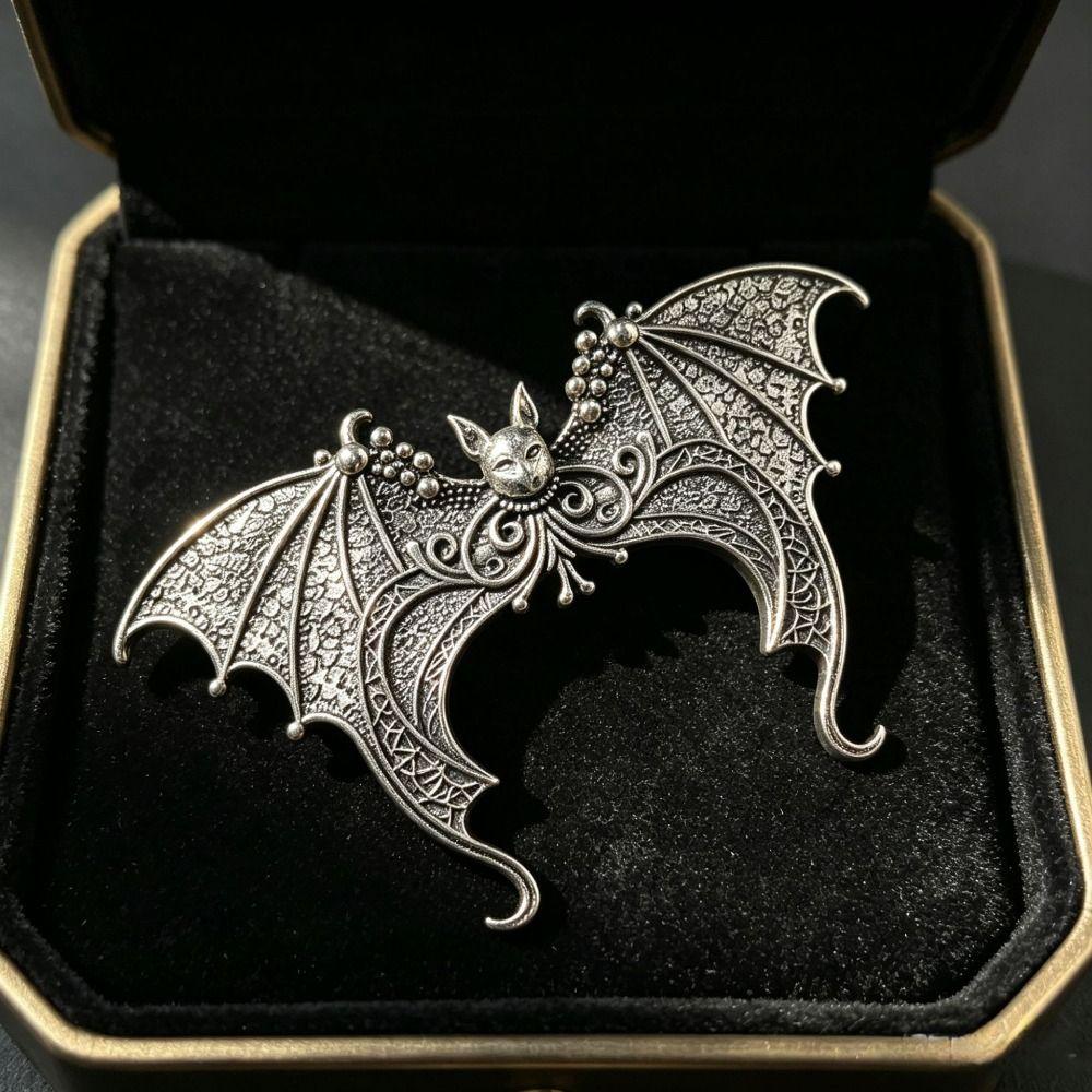 Antiqued Gothic Carved Bat Hair Barrette Viking Halloween Cosplay Hair Clip Hair Styling
