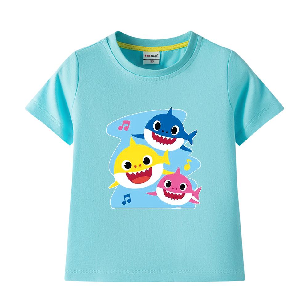 Хлопковая футболка с коротким рукавом Baby Shark для детей – Летняя одежда для мальчиков и девочек, 2024