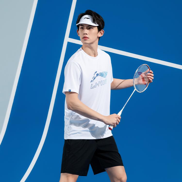 Li Ning Спортивный Повседневный Простой Однотонный С надписью Пуловер с круглым вырезом Удобная Дышащая Футболка для бадминтона Унисекс топы Белый AHSV055-2
