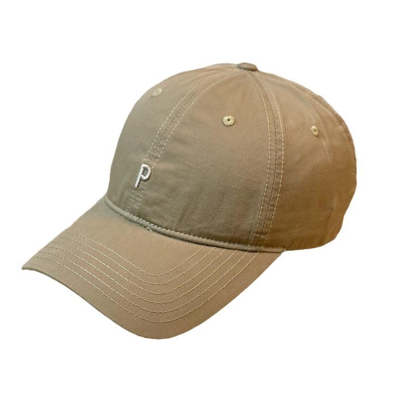 New style hats for men and women with small letters for spring and summer P Soft-top baseball cap with wide brim for large head sizes, casual cap for