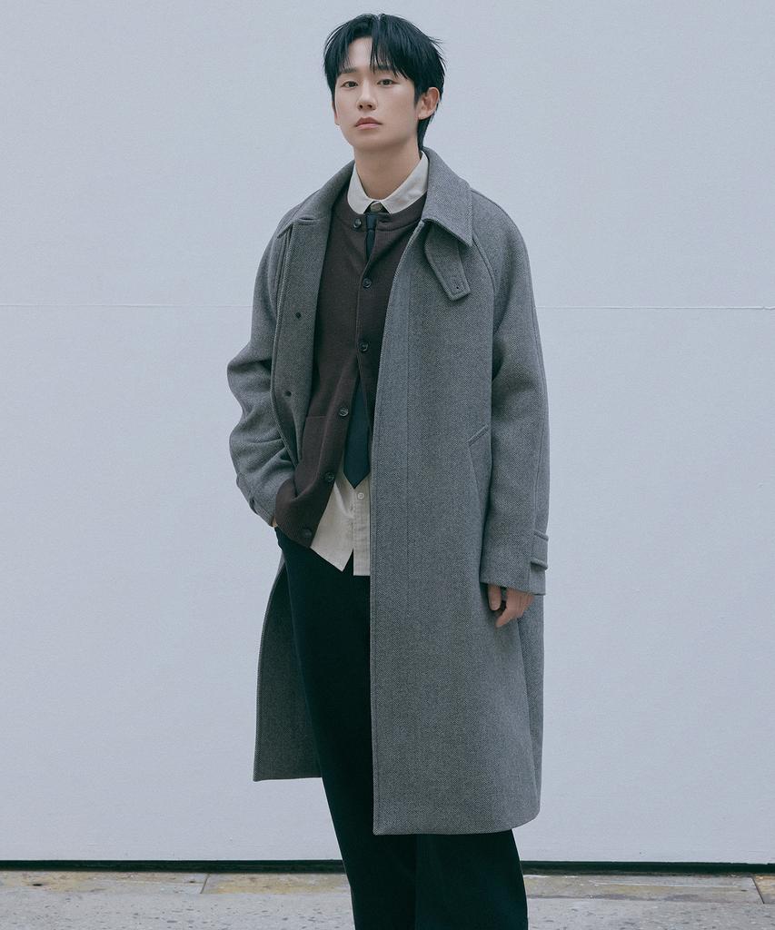 Mindbridge [Couture] Herringbone Oversized Balmacaan Long Coat