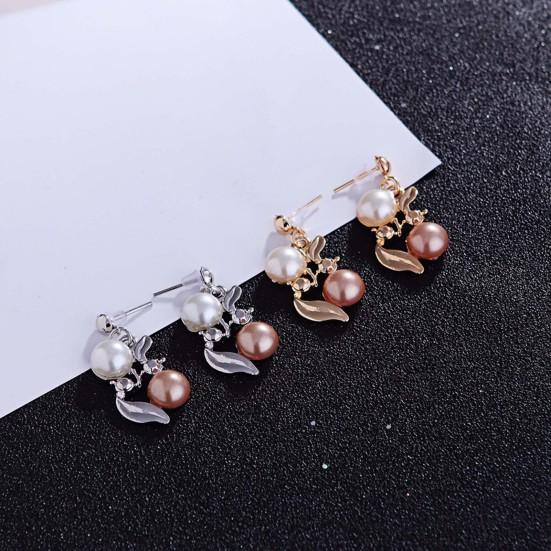 2Pcs/Set Adjustable Extension Chain Necklace Earrings Set Ear Studs Faux Pearl Bridal Earrings Necklace Set Jewelry Accessory