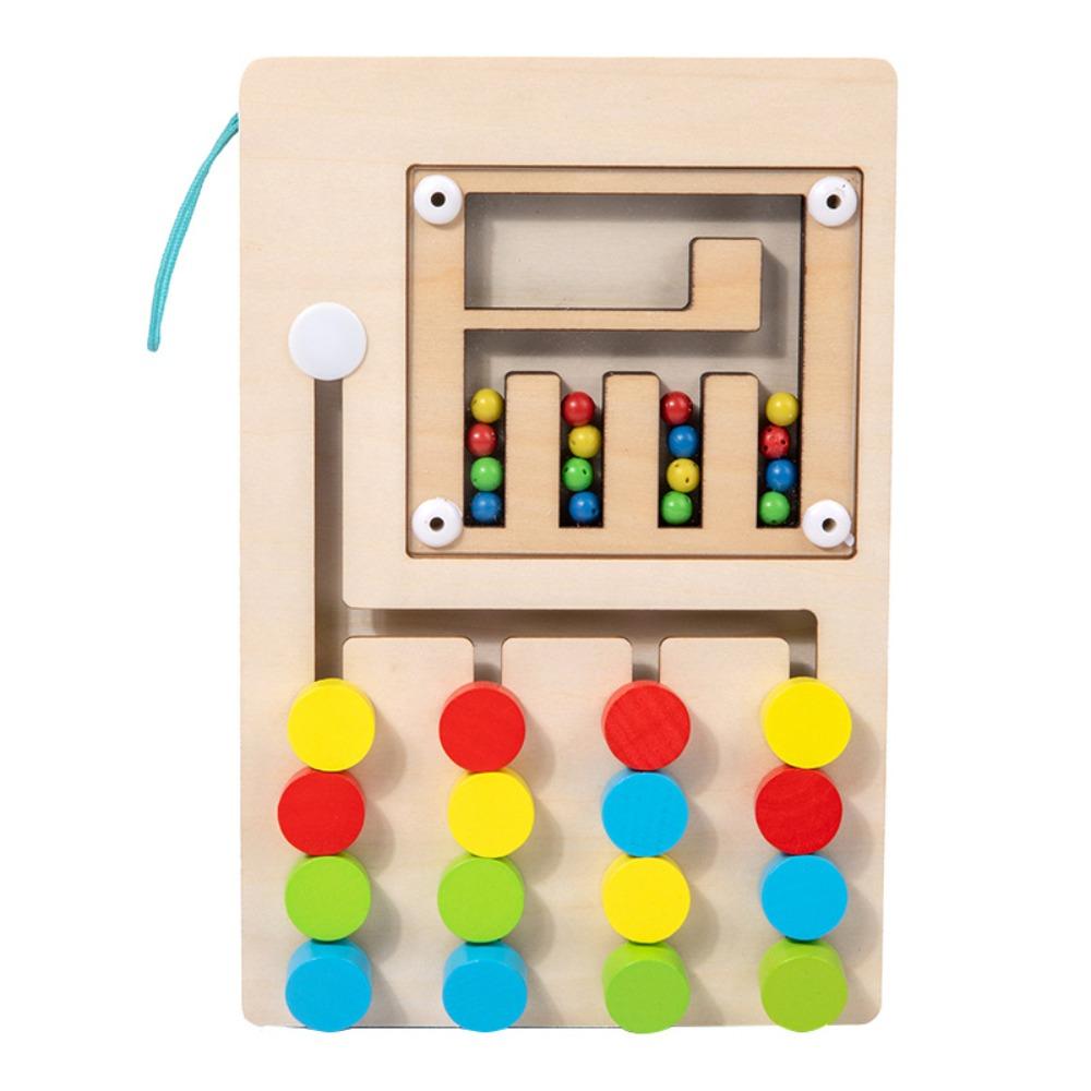 Wooden Montessori Sliding Puzzle Board Rolling Bead Wooden Rolling Toy Boy and Girl