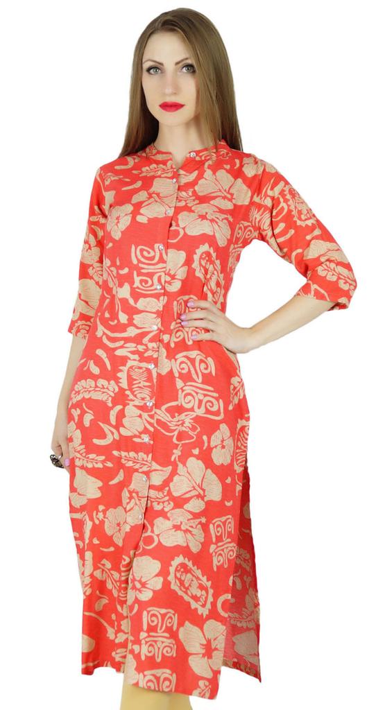 Bimba Women Straight Kurta Kurti Front Opening Printed Tunic Casual Summer