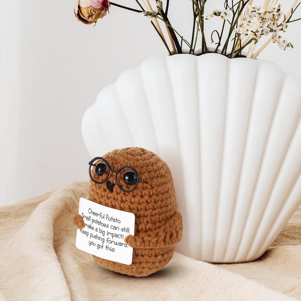 Funny Handmade Crochet Glasses Potato Doll Birthday & Christmas Gifts Crochet Positive Potato Desktop Ornament Home Decoration