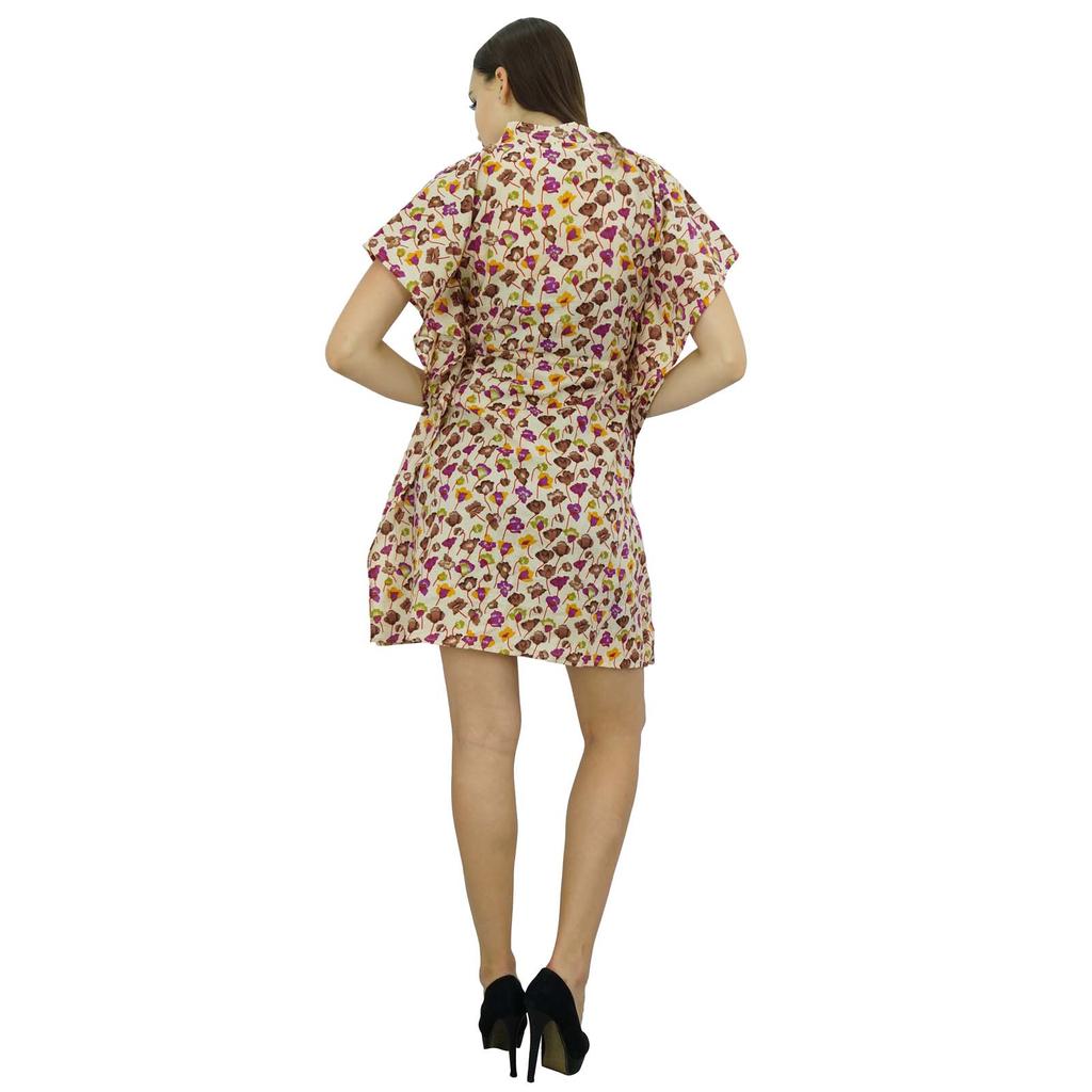 Bimba Women Bohemian Printed Cotton Kaftan Dress Short Tunic Beach Caftan