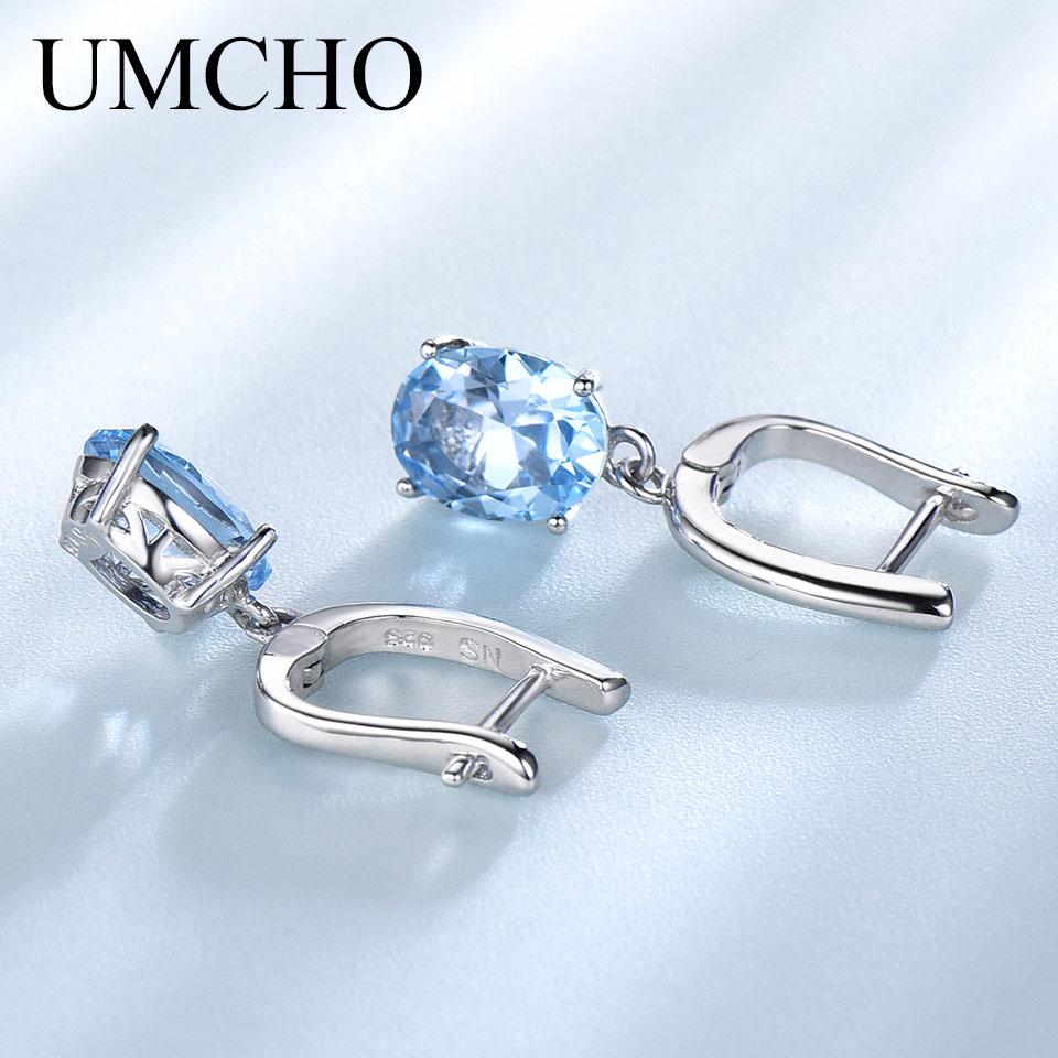 Umcho Серьги-клипсы с синим топазом и драгоценными камнями для женщин, модные серьги на юбилей, день рождения, День святого Валентина, ювелирные изделия, подарки