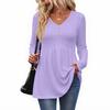 Women's Casual Fashion V-Neck Button Solid Color Long Sleeve Top